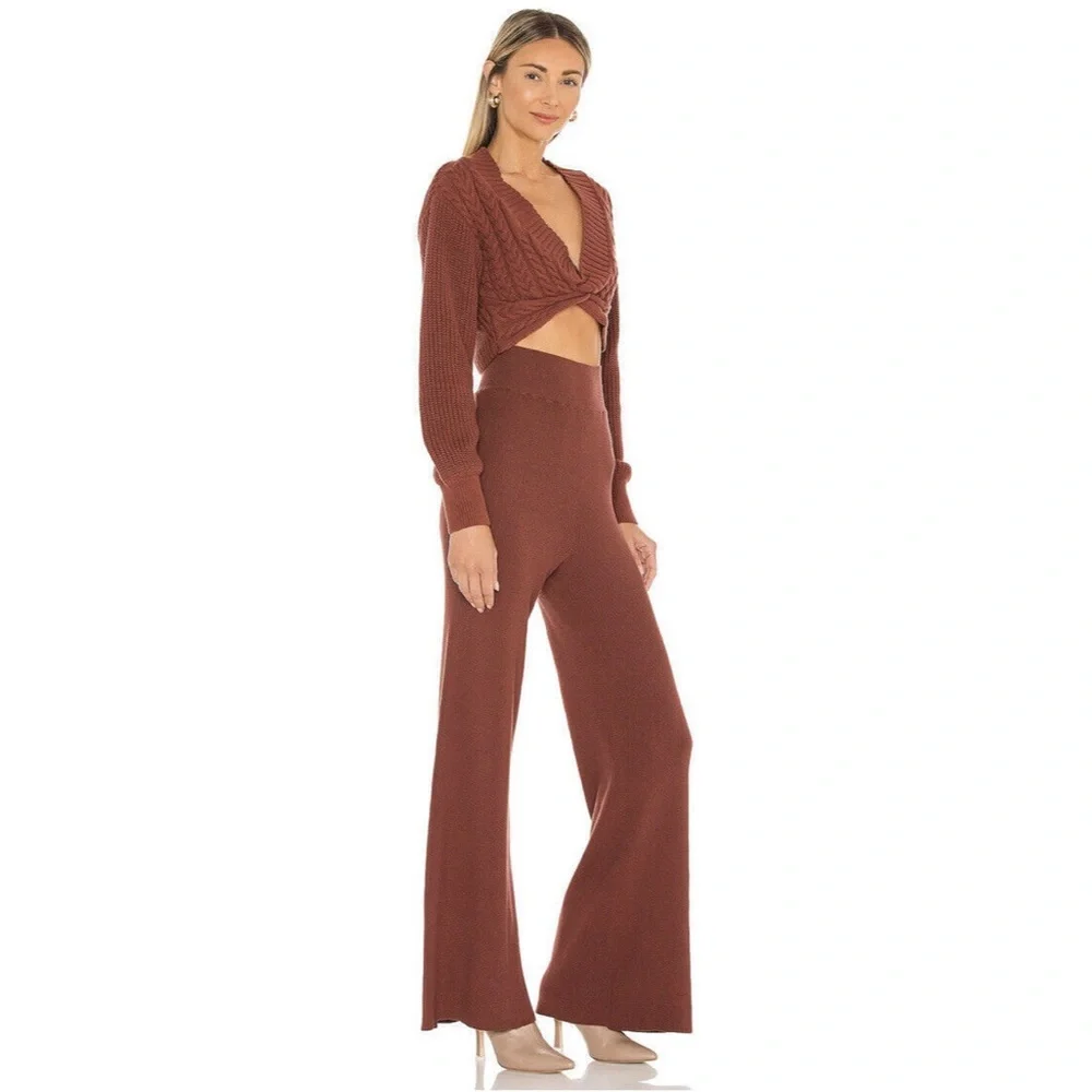 Free People Emilie Knit Two Piece Sweater Set Top Pants Cherry Cola Women’s M - Picture 16 of 16